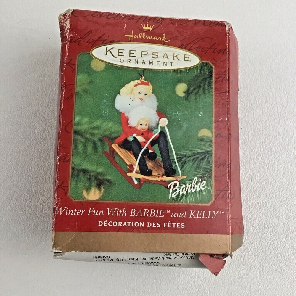 Hallmark Keepsake Christmas Tree Ornament Winter Fun With Barbie & Kelly Vintage